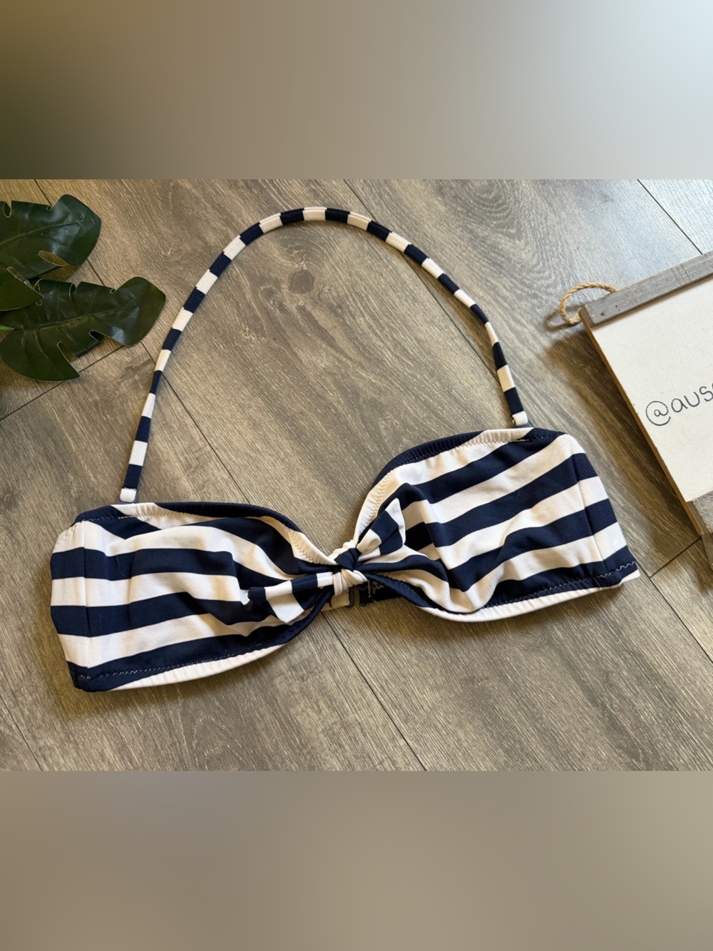 J. Crew Nautical Navy and White Striped Retro Halter Strap Bandeau Bikini Top. L